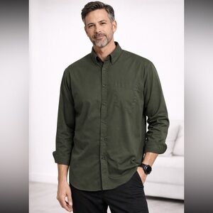 Croft & Barrow Wrinkle Resistant Olive Green Button-Down Shirt — Size XLT
